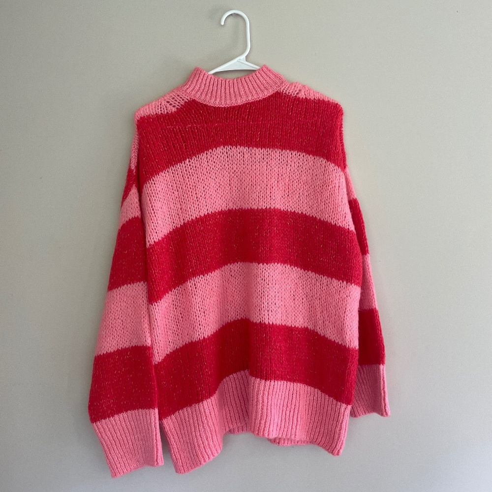 Mango Sz Small Red and Pink Striped Sweater